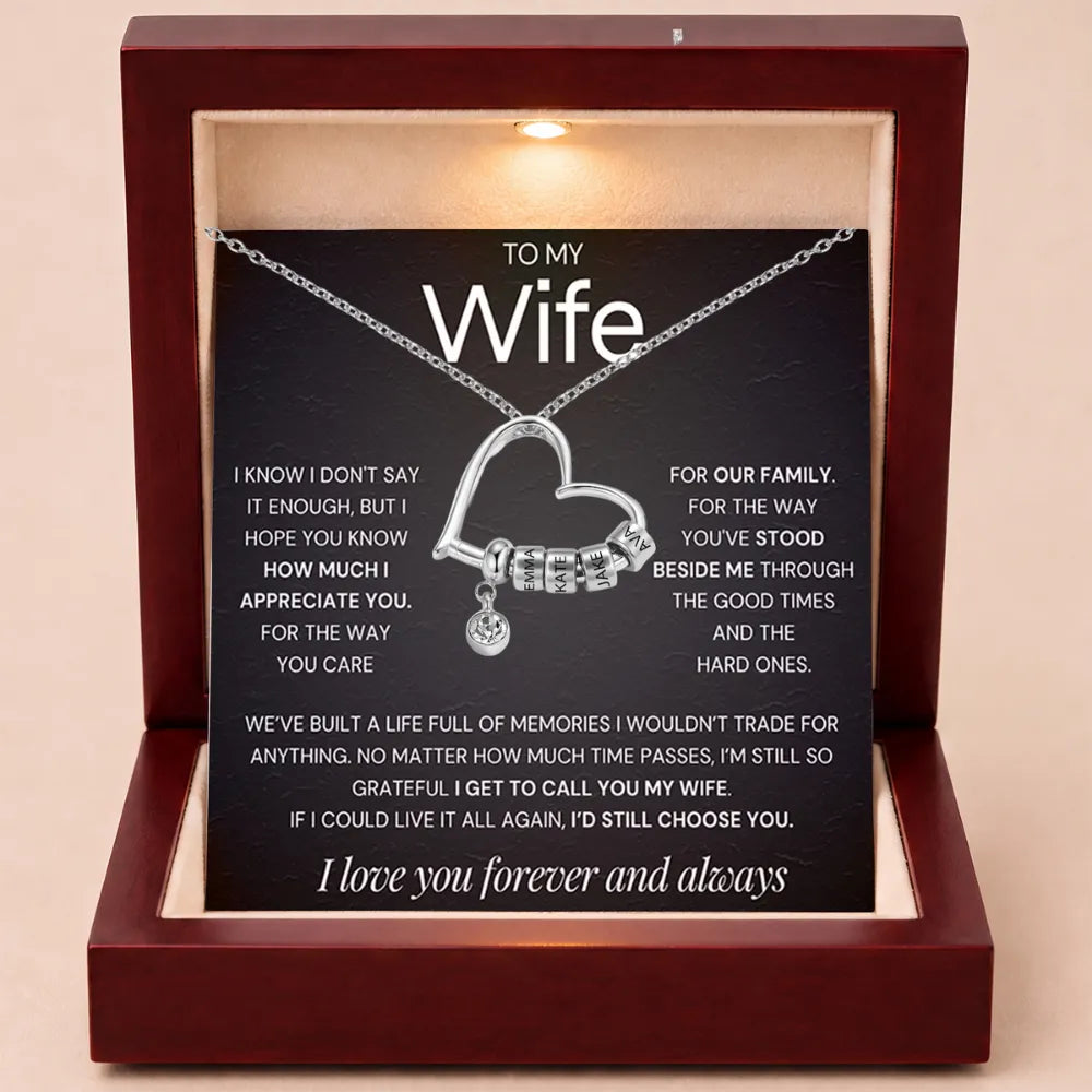 Charming Heart Engraved-Bead Necklace for Wife - Grateful To Call You My Wife