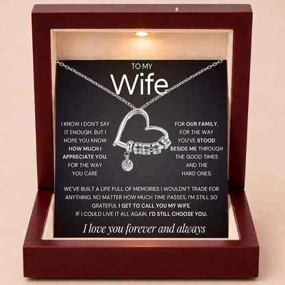 Charming Heart Engraved-Bead Necklace for Wife - Grateful To Call You My Wife