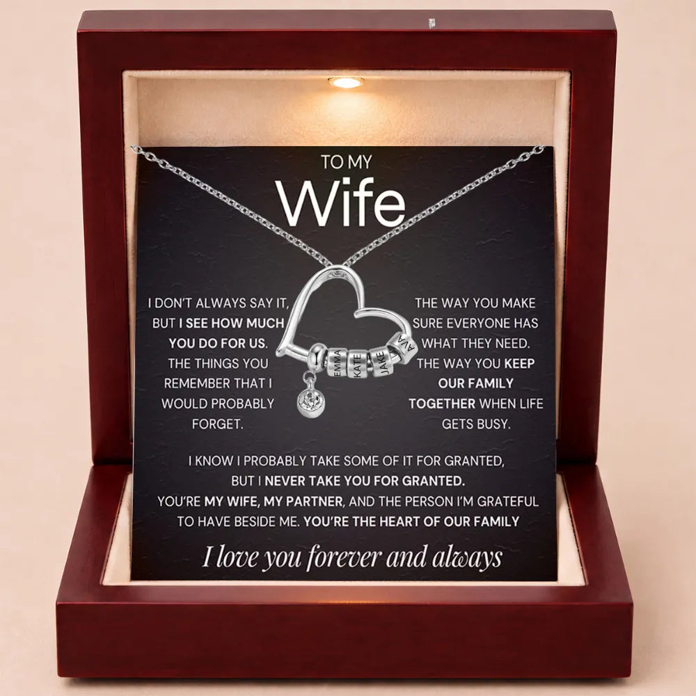 Charming Heart Engraved-Bead Necklace for Wife - Never Take You For Granted