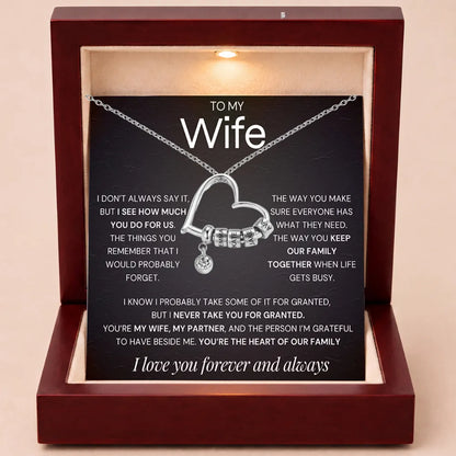 Charming Heart Engraved-Bead Necklace for Wife - Never Take You For Granted