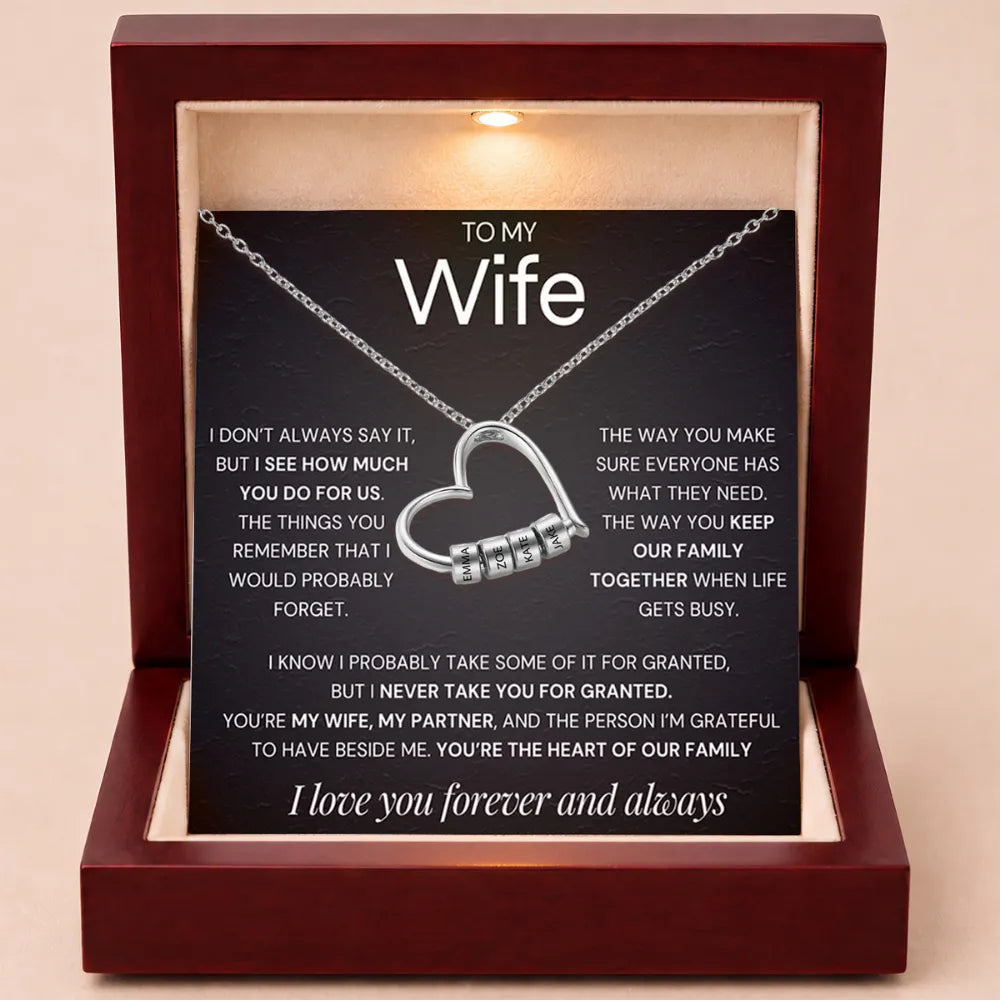 Charming Heart Engraved-Bead Necklace for Wife - Never Take You For Granted
