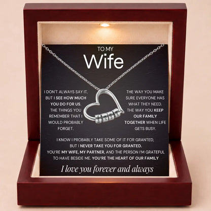 Charming Heart Engraved-Bead Necklace for Wife - Never Take You For Granted