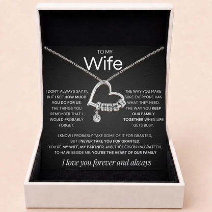 Charming Heart Engraved-Bead Necklace for Wife - Never Take You For Granted
