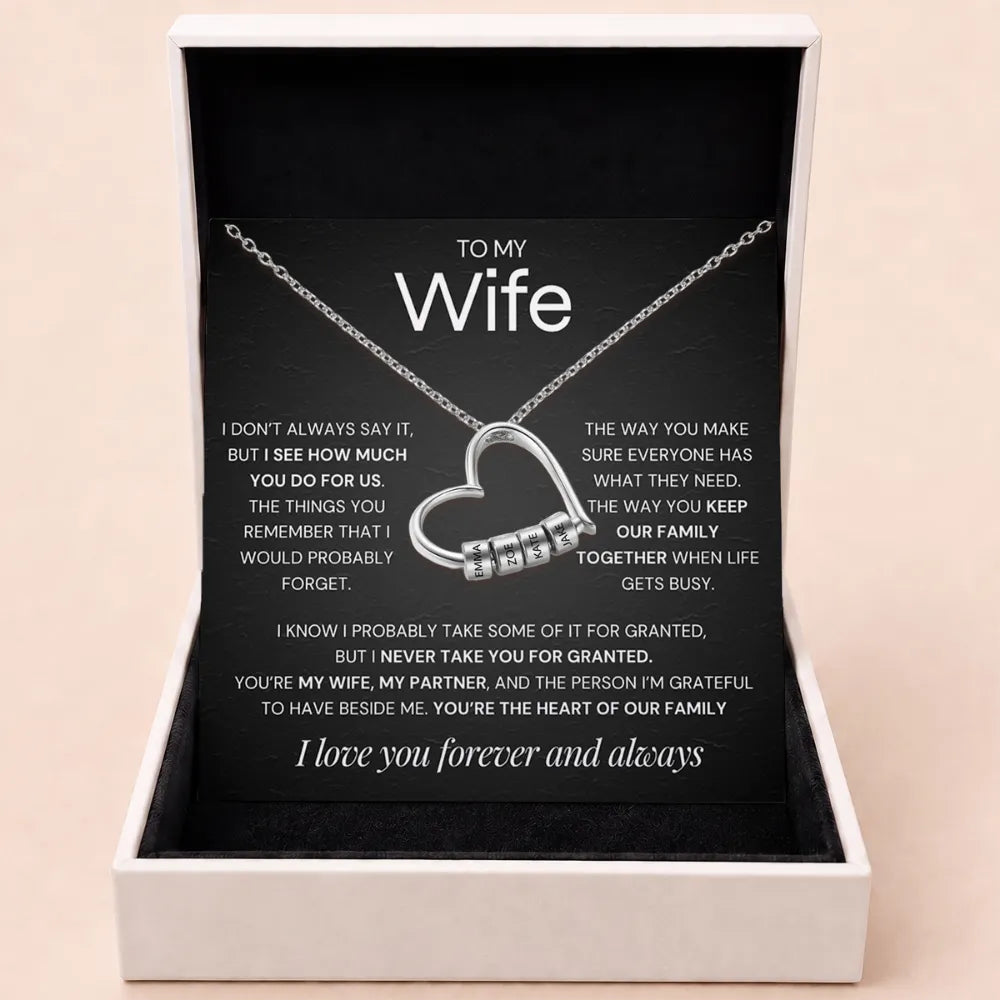 Charming Heart Engraved-Bead Necklace for Wife - Never Take You For Granted