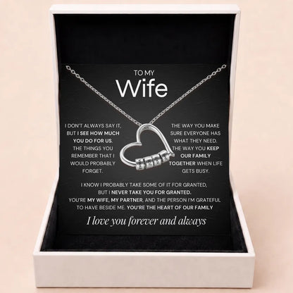 Charming Heart Engraved-Bead Necklace for Wife - Never Take You For Granted
