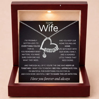 Charming Heart Engraved-Bead Necklace for Wife - One Who Keeps Us Together