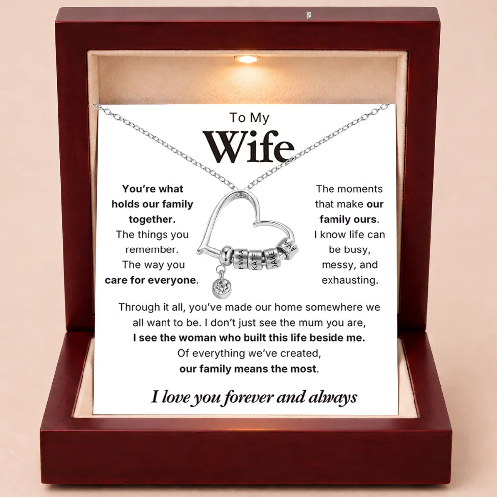 Charming Heart Engraved-Bead Necklace for Wife - You Hold Us Together