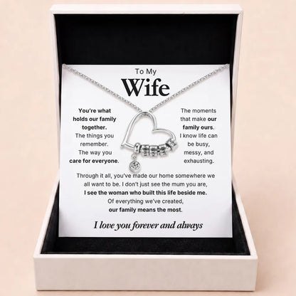 Charming Heart Engraved-Bead Necklace for Wife - You Hold Us Together