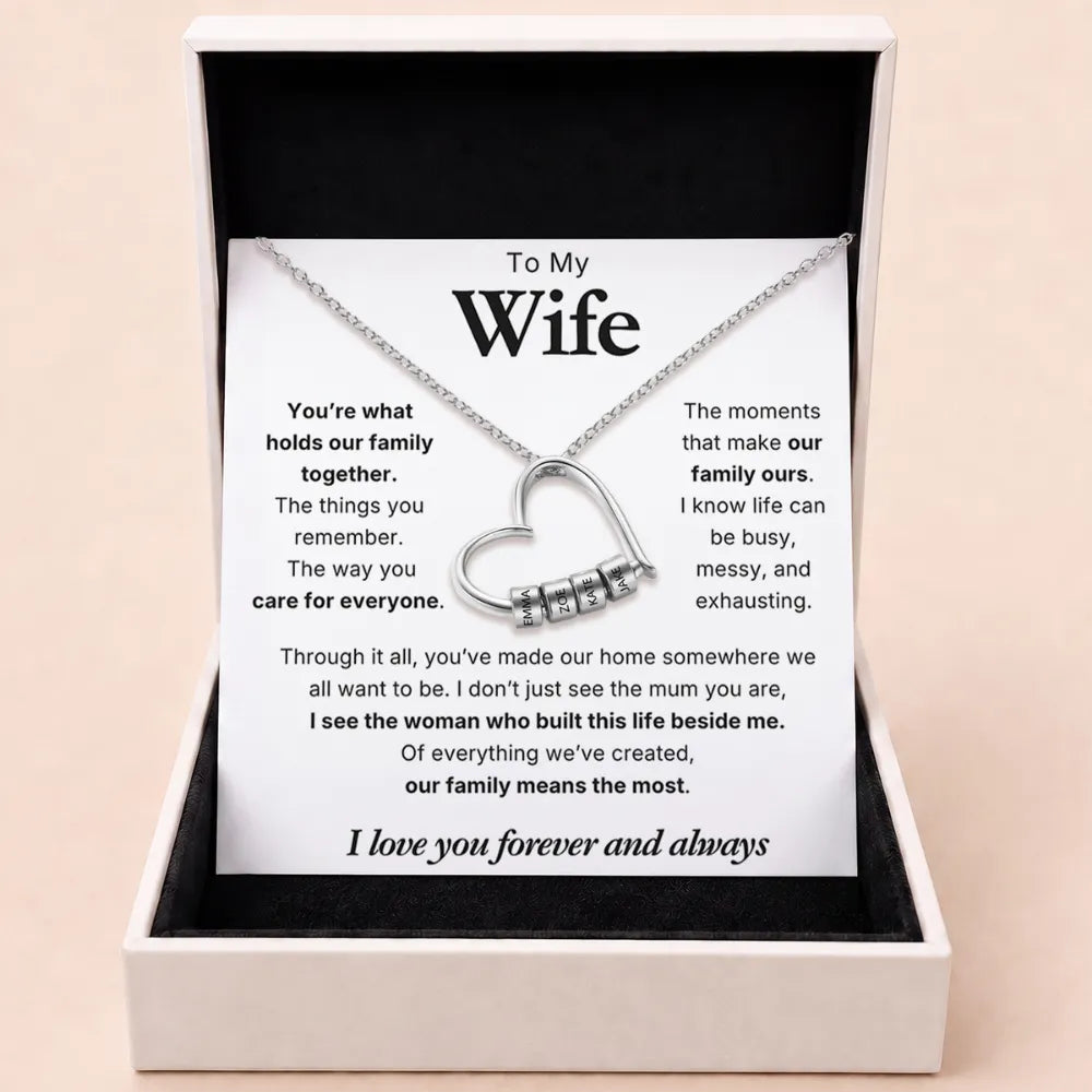 Charming Heart Engraved-Bead Necklace for Wife - You Hold Us Together