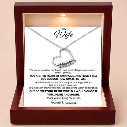 Charming Heart Engraved-Bead Necklace for Wife - You Are The Heart Of Our Home