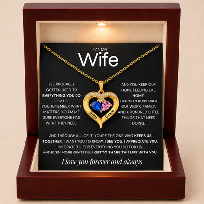 Together Forever Birthstone Heart Necklace For Wife - One Who Keeps Us Together