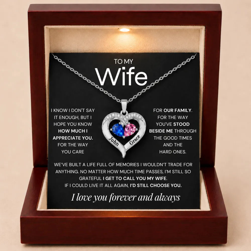 Together Forever Birthstone Heart Necklace For Wife - Grateful To Call You My Wife