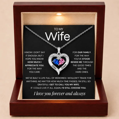 Together Forever Birthstone Heart Necklace For Wife - Grateful To Call You My Wife