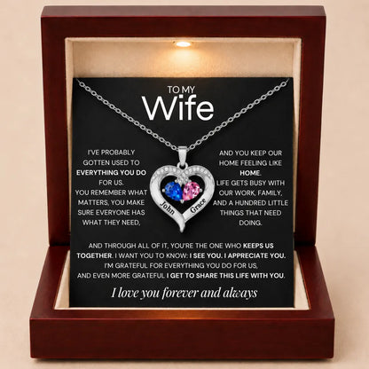 Together Forever Birthstone Heart Necklace For Wife - One Who Keeps Us Together