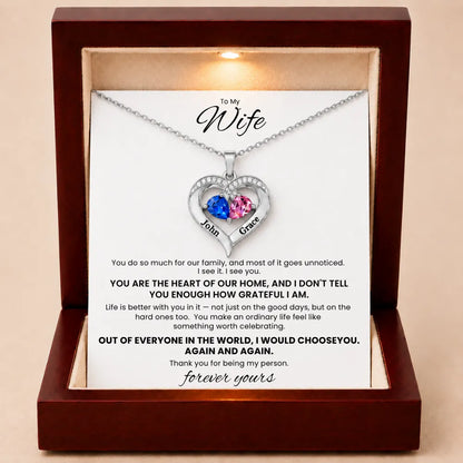 Together Forever Birthstone Heart Necklace For Wife - You Are The Heart Of Our Home