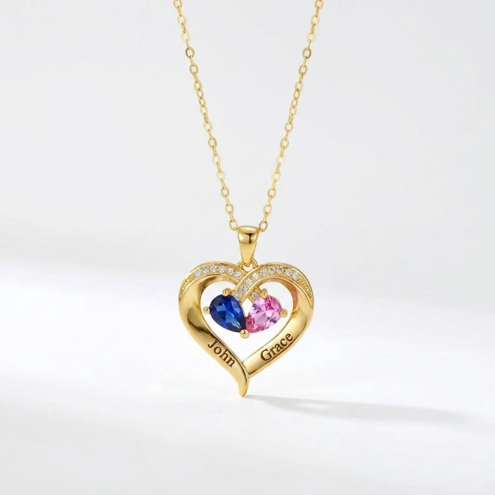 To My Wife – Together Forever Birthstone Heart Necklace