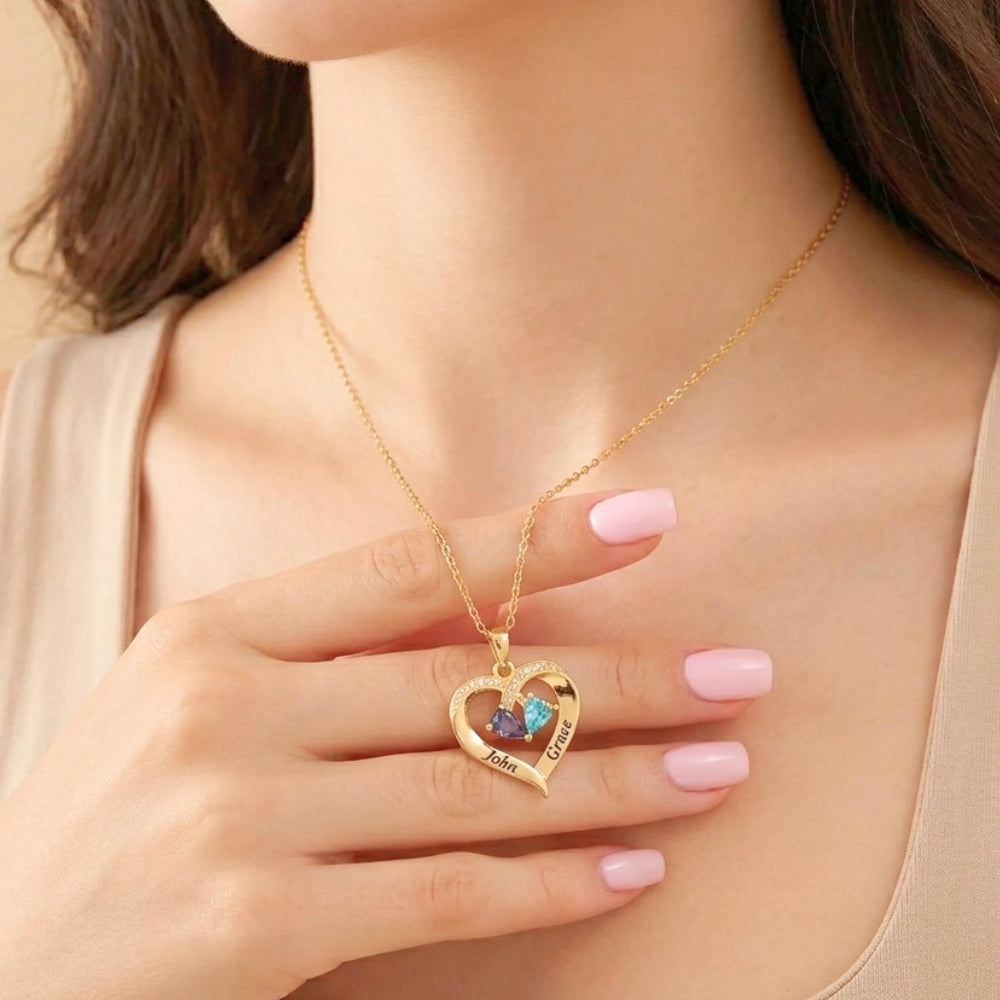 To My Wife – Together Forever Birthstone Heart Necklace