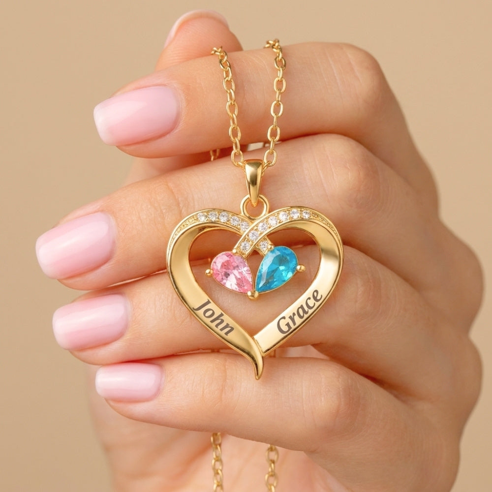 To My Wife – Together Forever Birthstone Heart Necklace