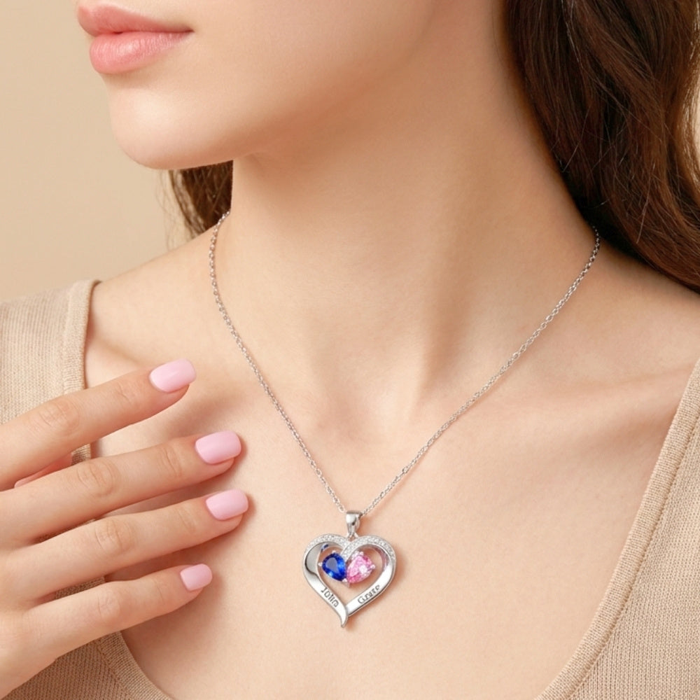 To My Wife – Together Forever Birthstone Heart Necklace