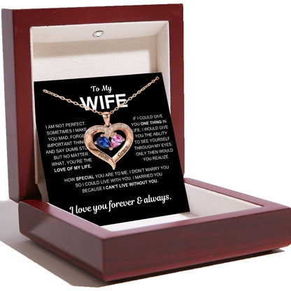 To My Wife – Together Forever Birthstone Heart Necklace