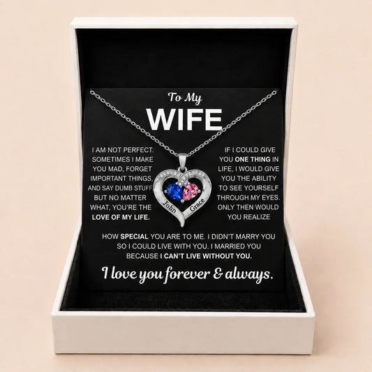 To My Wife – Together Forever Birthstone Heart Necklace