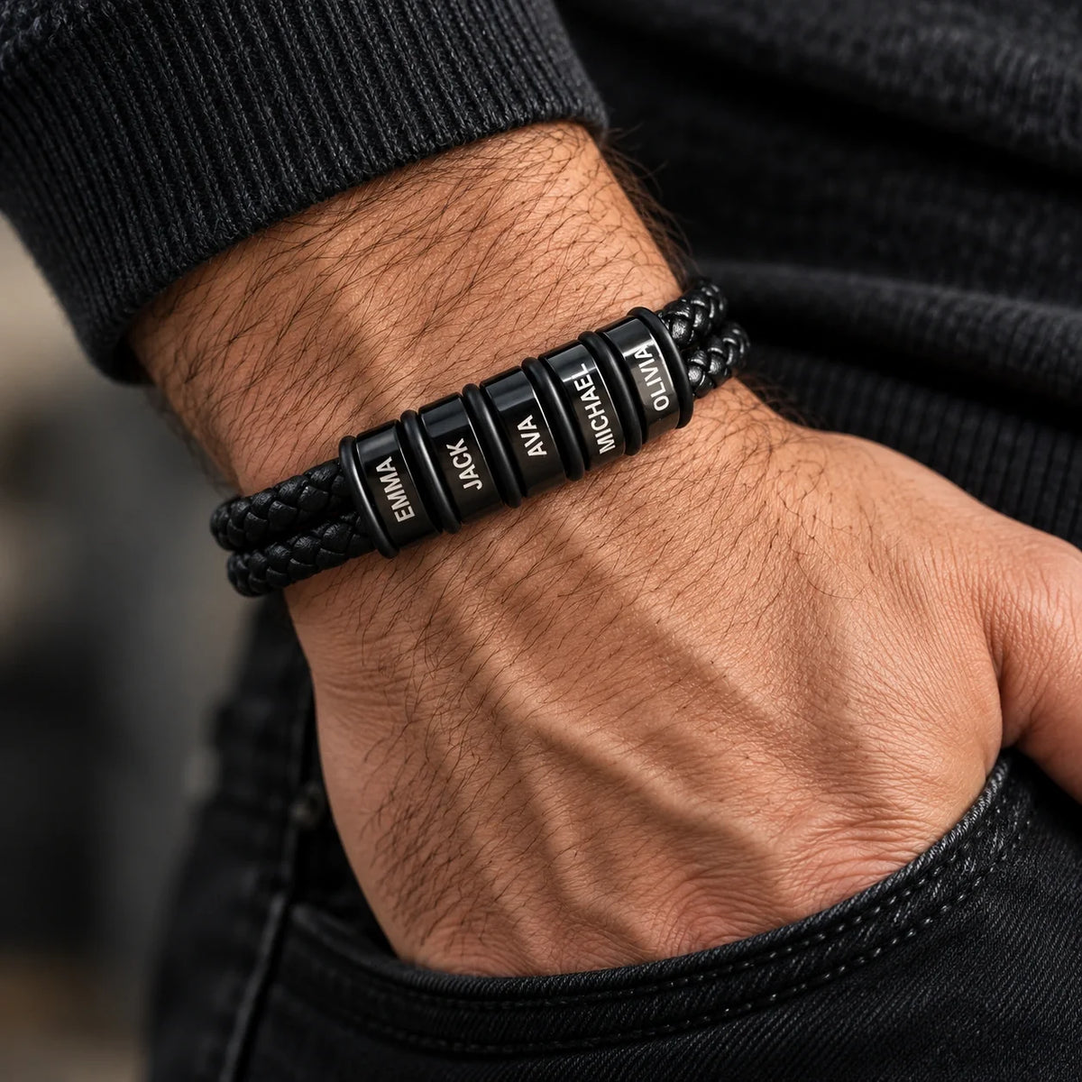 'Family Comes First' Mens Bracelet with Family Names
